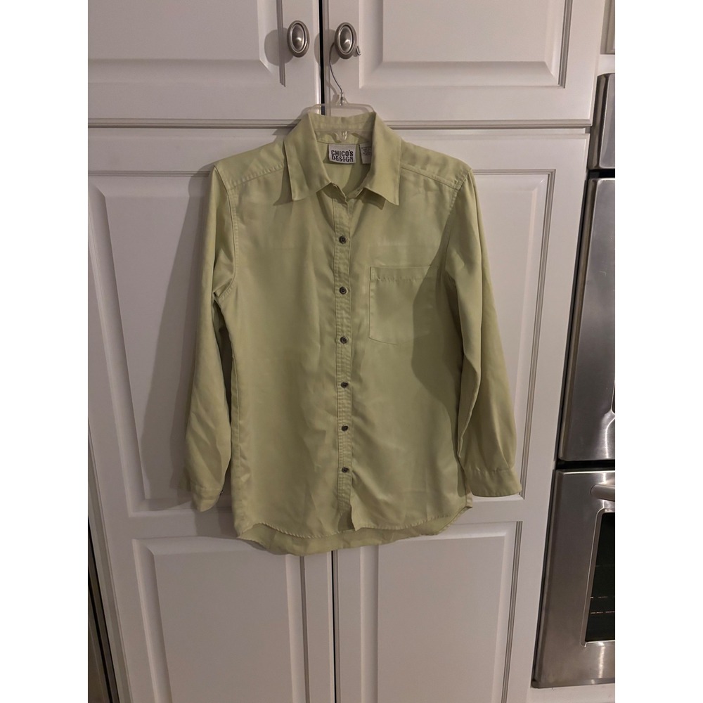 Chico's Design Sage Green Button Down Shirt Long Sleeve Blouse Size 0 S Small